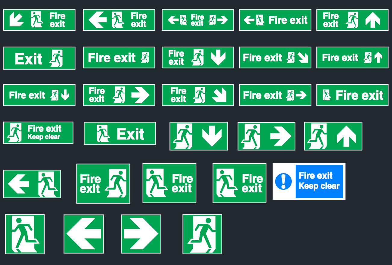 Fire Exit Signs CAD Block – AutoCAD DWG File Download