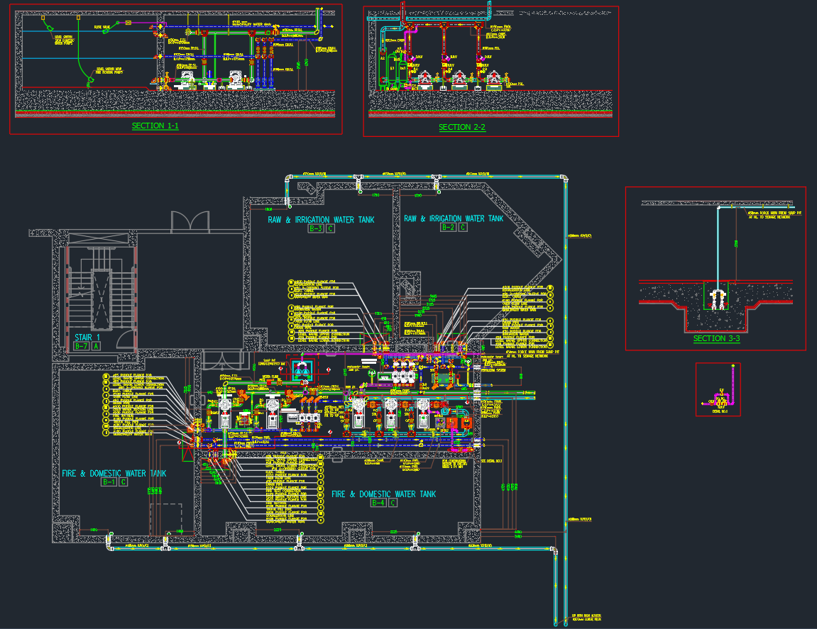 Water Tank & Pump Room Details DWG Download for Mechanical Design